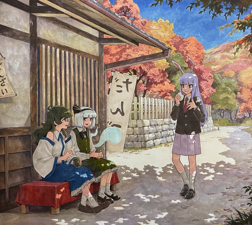 kochiya sanae, konpaku youmu, and reisen udongein inaba (touhou) drawn by shiratama_(hockey)