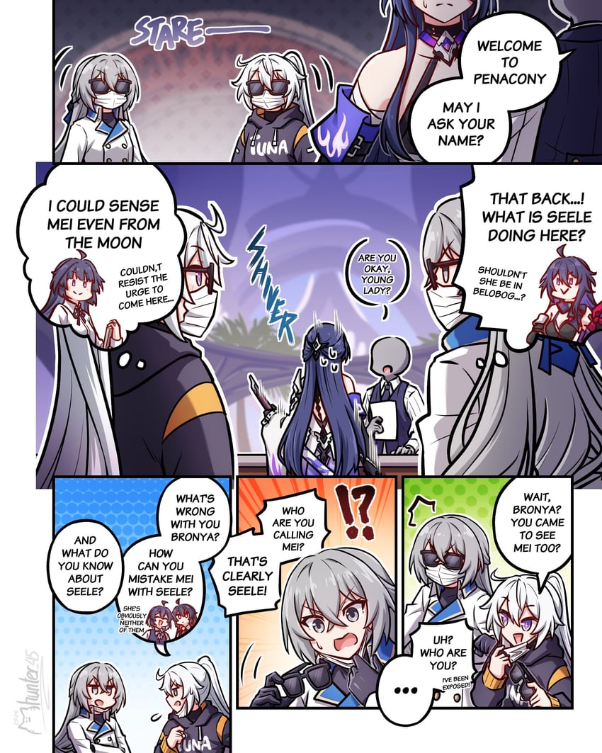 kiana kaslana, acheron, raiden mei, seele vollerei, seele, and 1 more (honkai and 2 more) drawn by mhunter_45