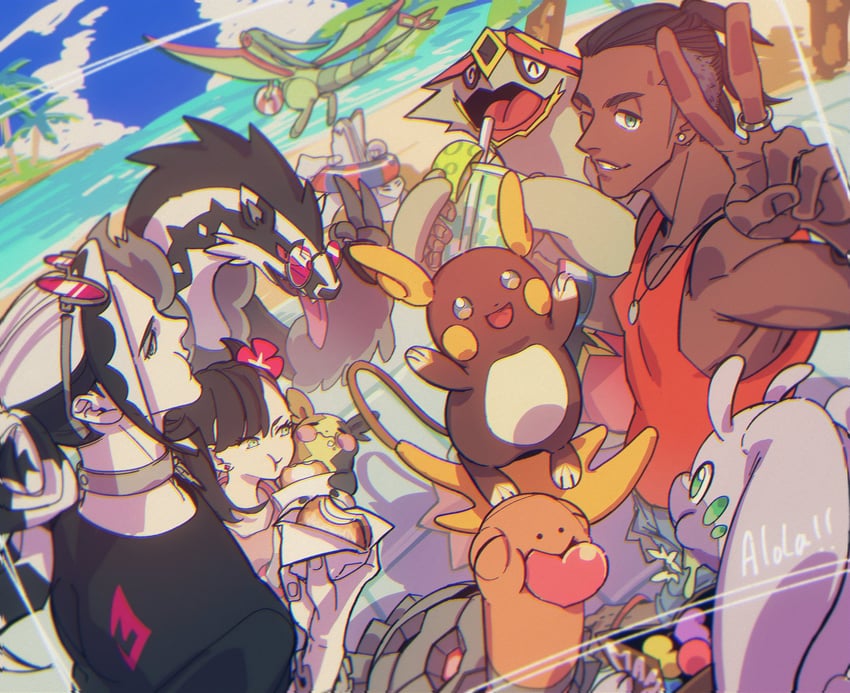 marnie, raihan, morpeko, piers, flygon, and 6 more (pokemon and 1 more) drawn by mean_to_you