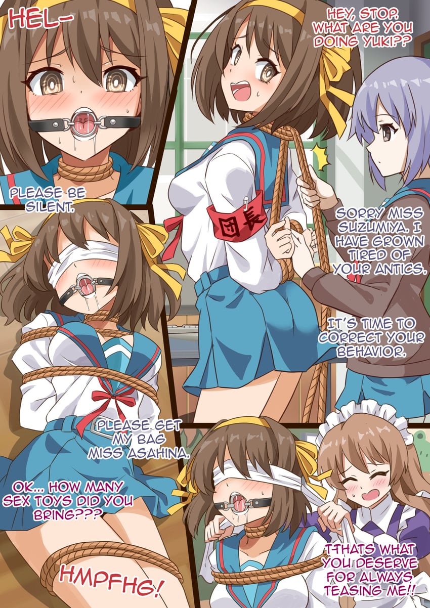 suzumiya haruhi, nagato yuki, and asahina mikuru (suzumiya haruhi no yuuutsu) drawn by shimouki_izui