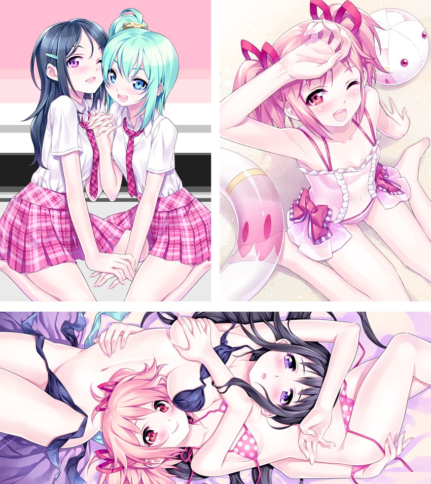 akemi homura, kaname madoka, and kyubey (original and 1 more) drawn by kousaki_rui