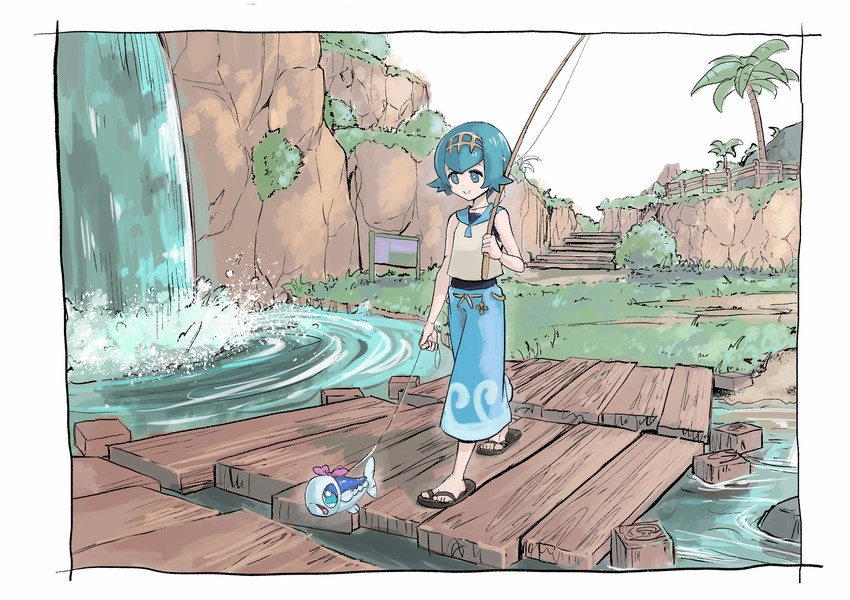 lana and wishiwashi (pokemon and 1 more) drawn by galbi_(iouytuuyio)