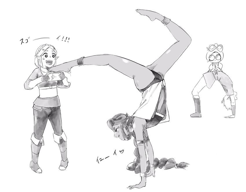 link, princess zelda, purah, and riju (the legend of zelda and 1 more) drawn by otsubo_kiko