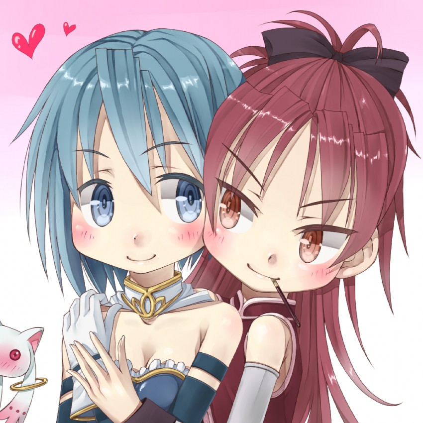 miki sayaka, sakura kyoko, and kyubey (mahou shoujo madoka magica) drawn by umeboshitora