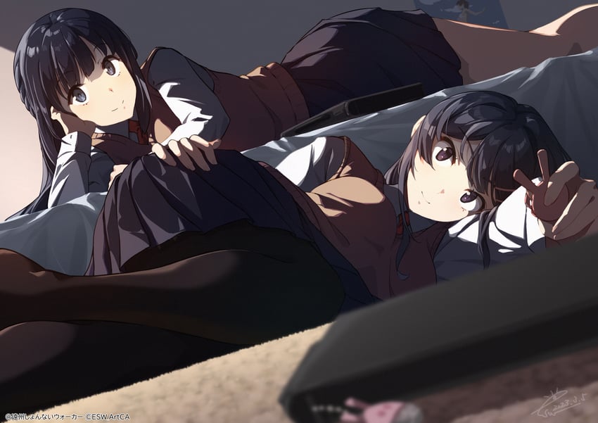 sakurajima mai and makinohara shouko (seishun buta yarou) drawn by esw_artca