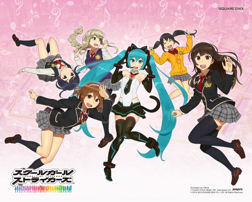 hatsune miku, sumihara satoka, yaginuma io, sajima yumi, miyama tsubame, and 1 more (vocaloid and 1 more) drawn by kobayashi_gen