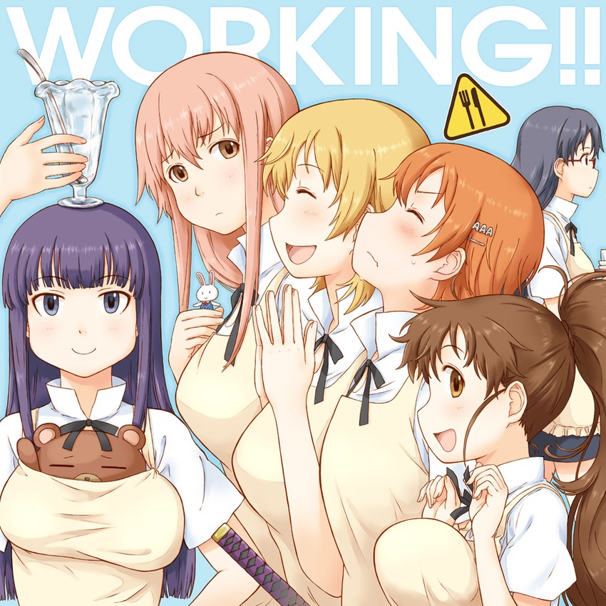 taneshima popura, inami mahiru, yamada aoi, todoroki yachiyo, takanashi souta, and 3 more (working!!) drawn by takagi_hideaki