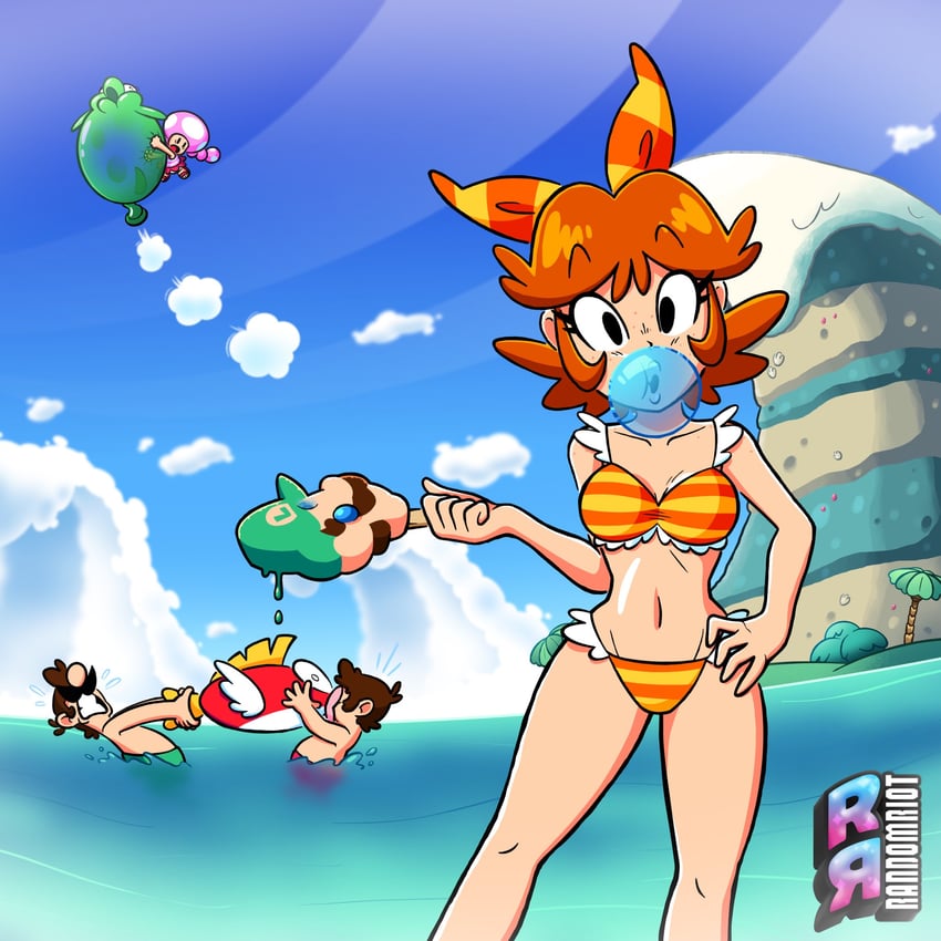 mario, luigi, princess daisy, toadette, cheep cheep, and 1 more (mario and 3 more) drawn by wrandomwriot
