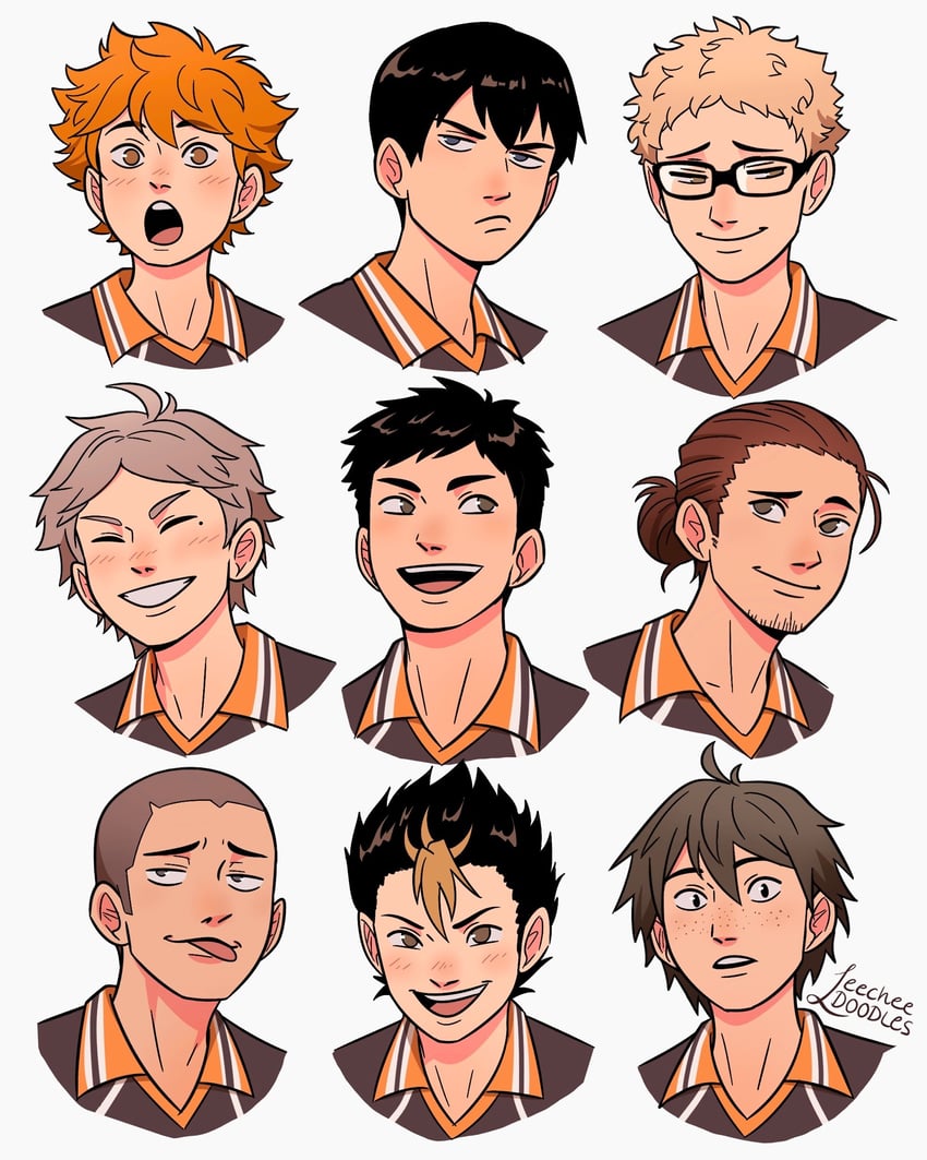 hinata shouyou, kageyama tobio, sawamura daichi, tsukishima kei, sugawara koushi, and 4 more (haikyuu!!) drawn by leecheedoodles