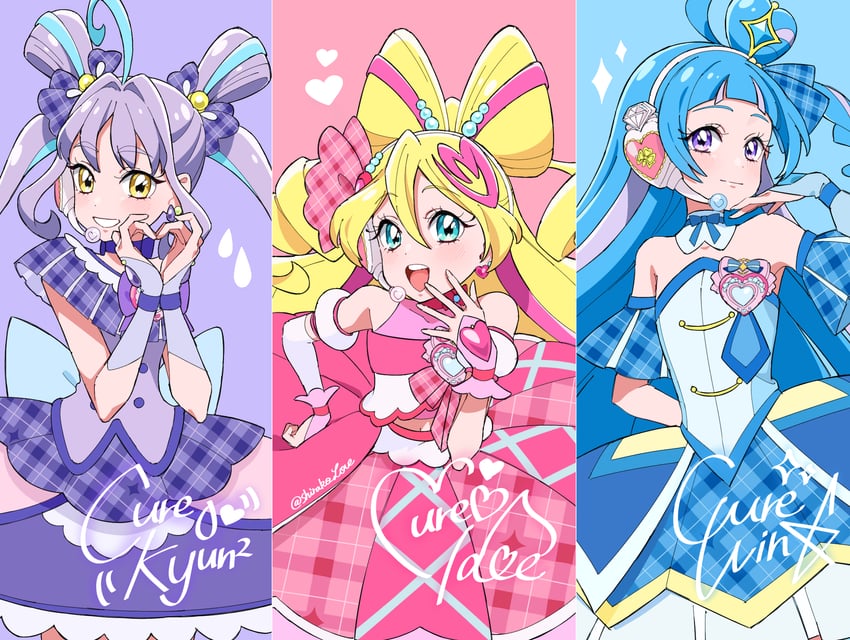 sakura uta, cure idol, shigure kokoro, aokaze nana, cure wink, and 1 more (precure and 1 more) drawn by shirako_love