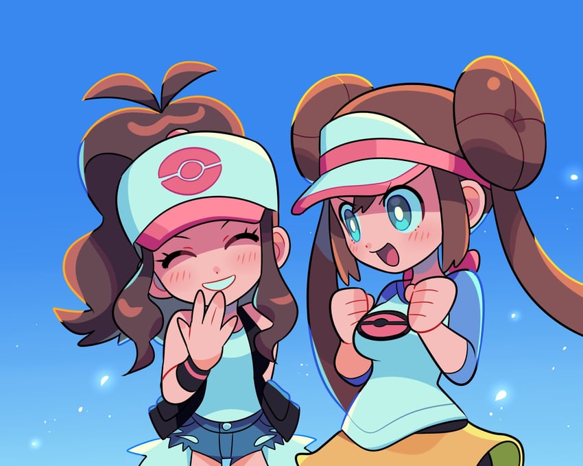 rosa and hilda (pokemon and 2 more) drawn by mumyon11