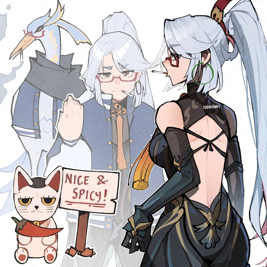xianyun, turbo granny, and ayase seiko (genshin impact and 1 more) drawn by wokiiarts