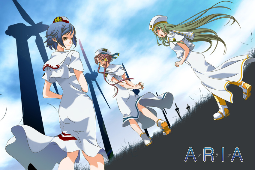 mizunashi akari, alice carroll, and aika granzchesta (aria) drawn by sasami_(artist)