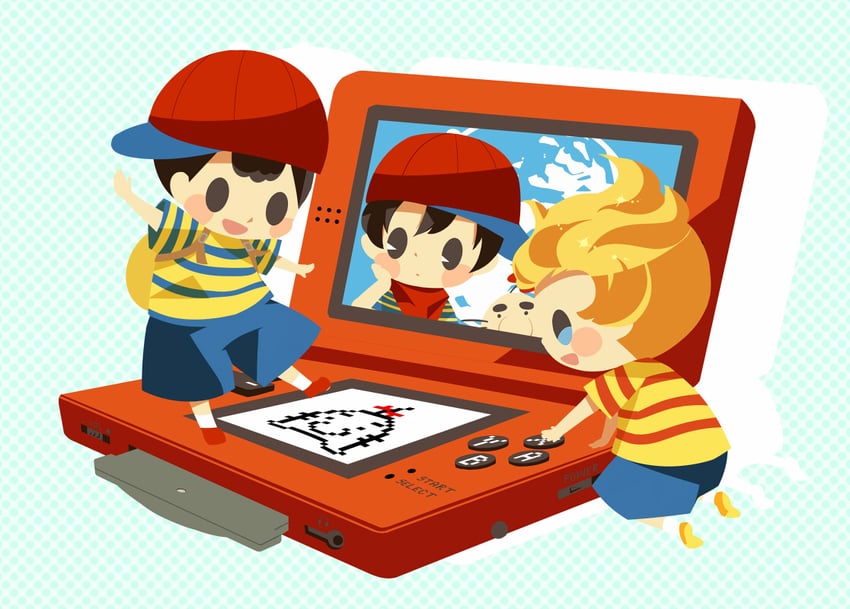ness, lucas, and ninten (mother and 3 more) drawn by hitofutarai