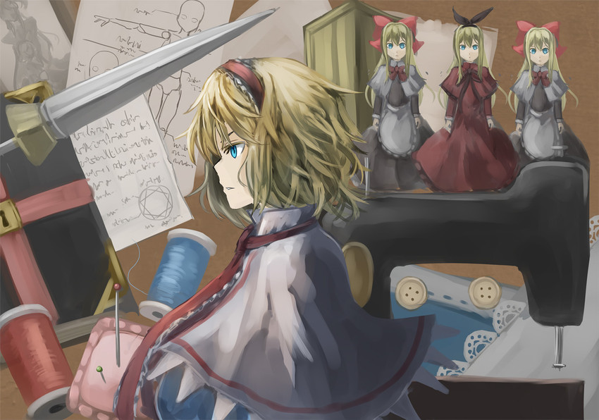 alice margatroid, shanghai doll, shinki, and hourai doll (touhou) drawn by uutan_(shibainu_kakumei)