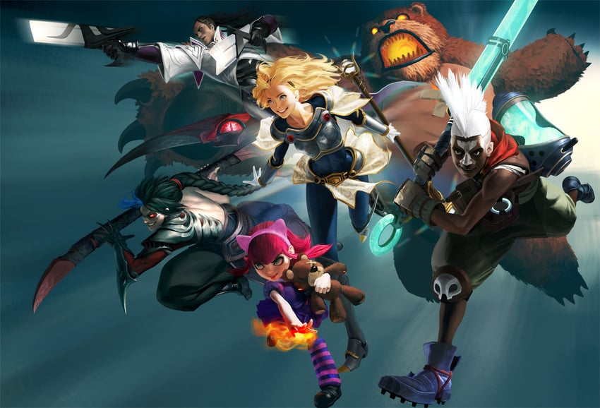 lux, annie, ekko, kayn, and lucian (league of legends) drawn by sangsoo_jeong