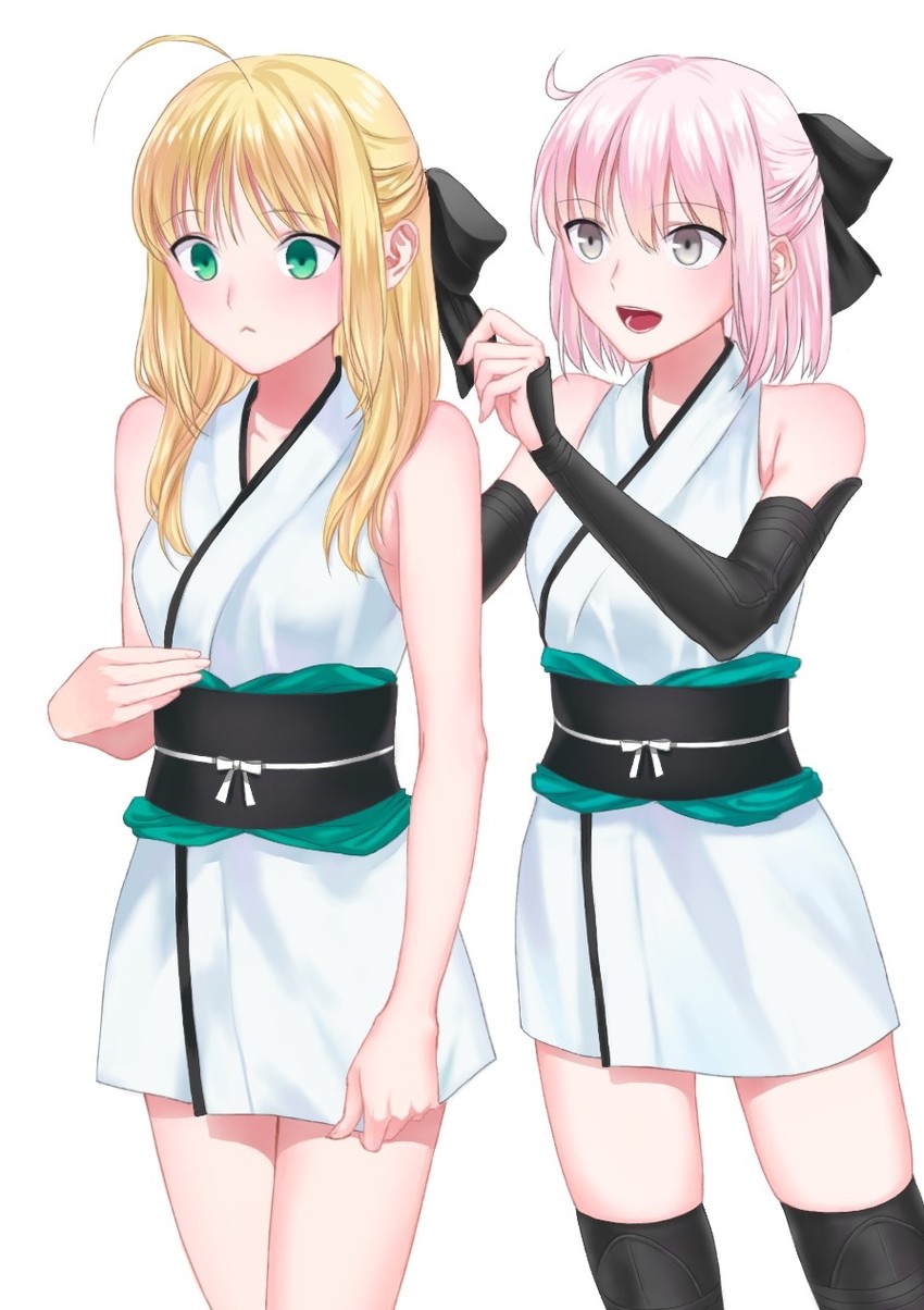 artoria pendragon, saber, and okita souji (fate and 2 more) drawn by nipi27