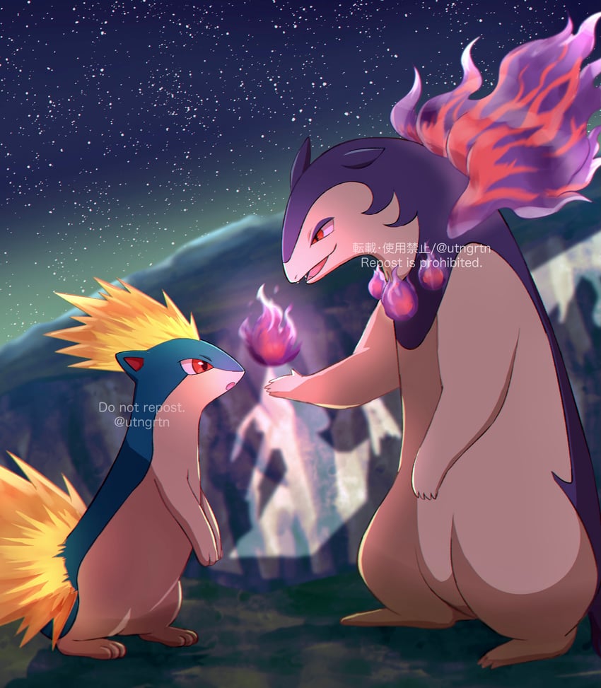 hisuian typhlosion and quilava (pokemon) drawn by fuyu_(utngrtn)