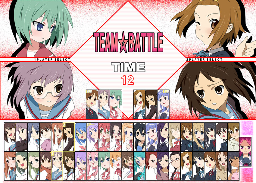hatsune miku, suzumiya haruhi, akiyama mio, nakano azusa, nagato yuki, and 31 more (vocaloid and 6 more) drawn by ikari_manatsu