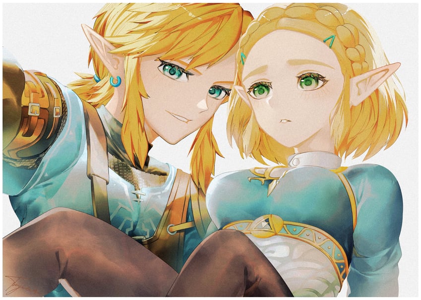 link and princess zelda (the legend of zelda and 1 more) drawn by tsujieiri