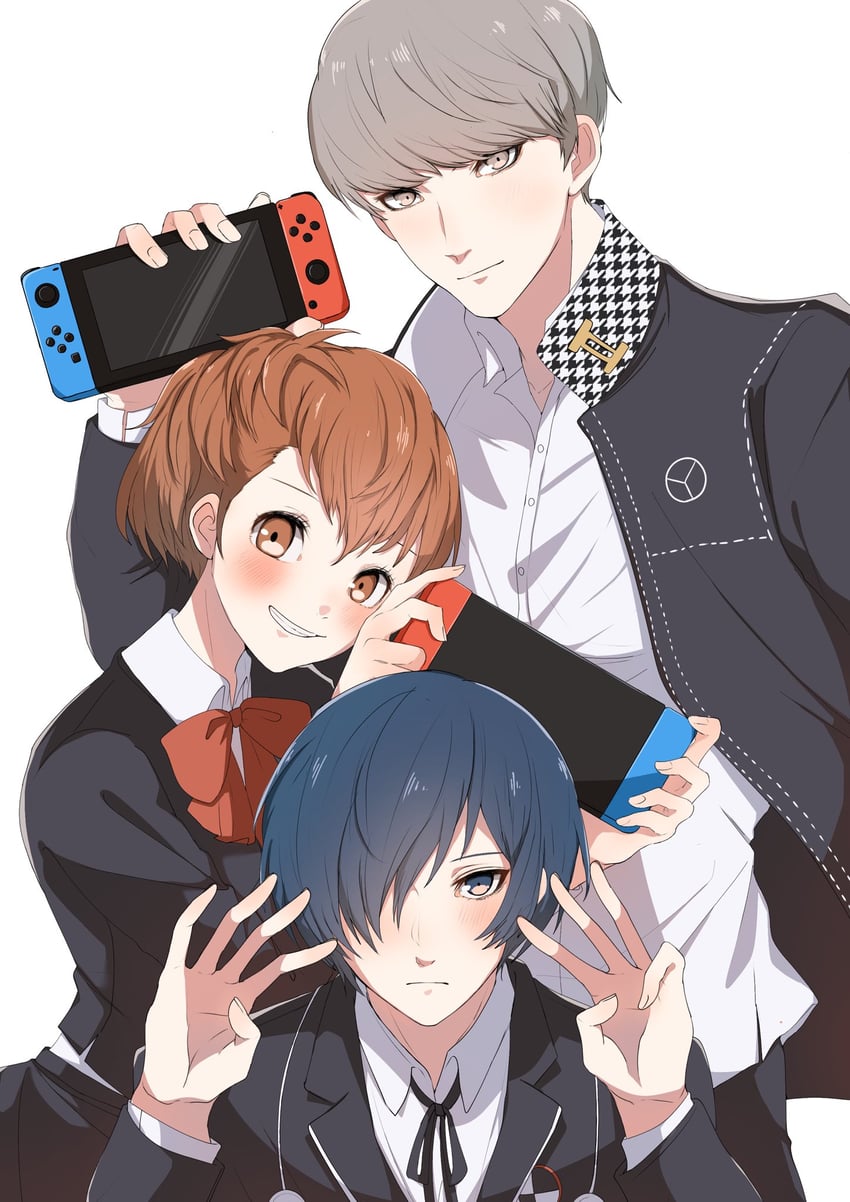 narukami yu, yuuki makoto, and shiomi kotone (persona and 3 more) drawn by yuyuy_00