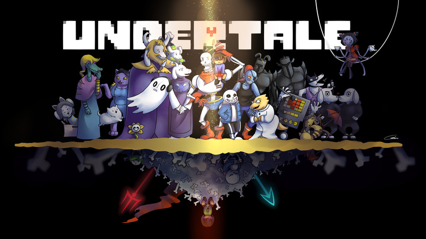 frisk, chara, sans, undyne, papyrus, and 18 more (undertale) drawn by gin_(crocodile)