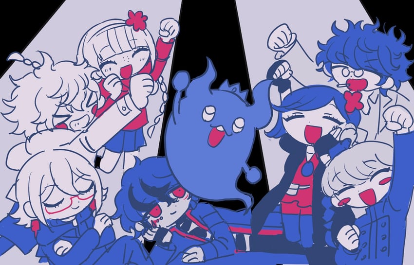 yuma kokohead, shinigami, halara nightmare, vivia twilight, desuhiko thunderbolt, and 3 more (master detective archives: rain code and 1 more) drawn by parimi_(tobari)