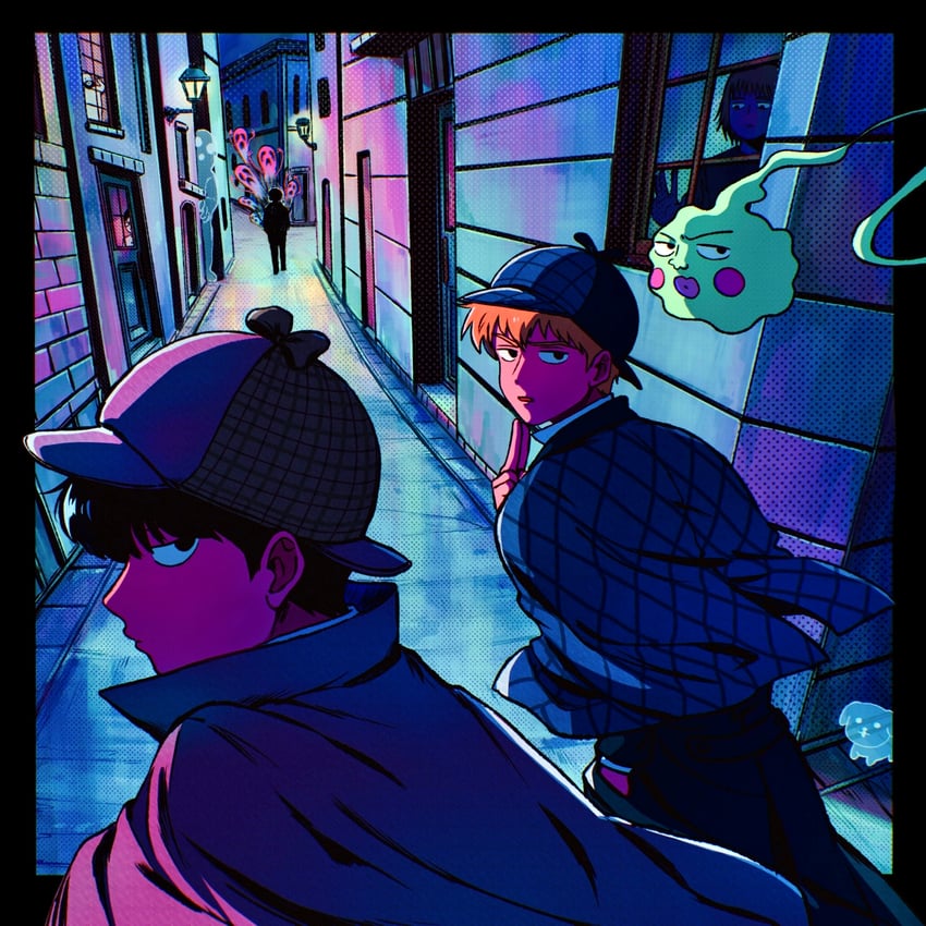 kageyama shigeo, reigen arataka, and ekubo (mob psycho 100) drawn by cm_wm