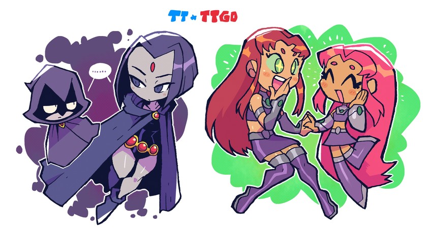 raven and starfire (dc comics and 2 more) drawn by rariatto_(ganguri)
