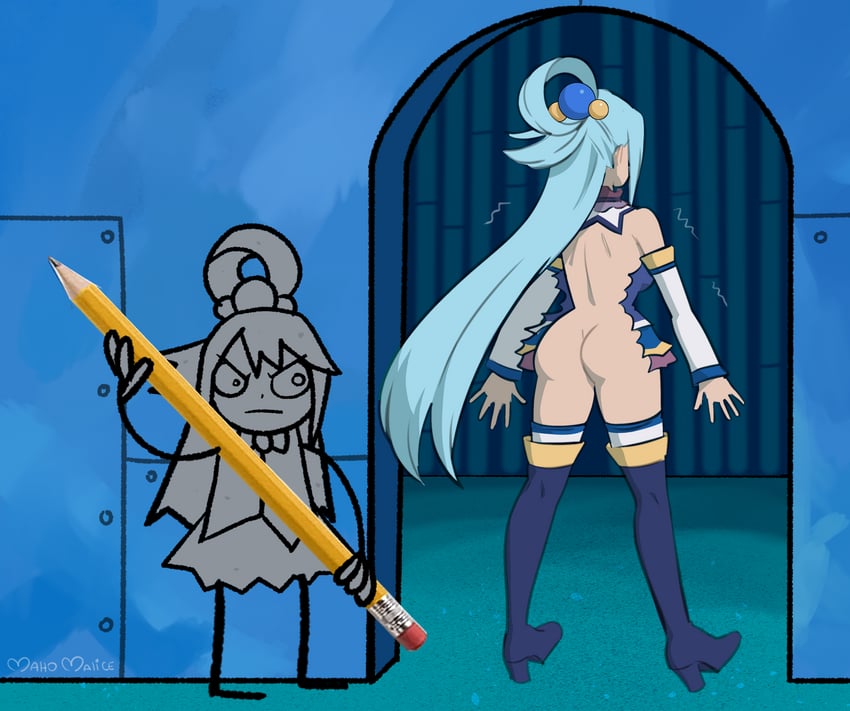 aqua and doodlebob (kono subarashii sekai ni shukufuku wo! and 1 more) drawn by maho_malice