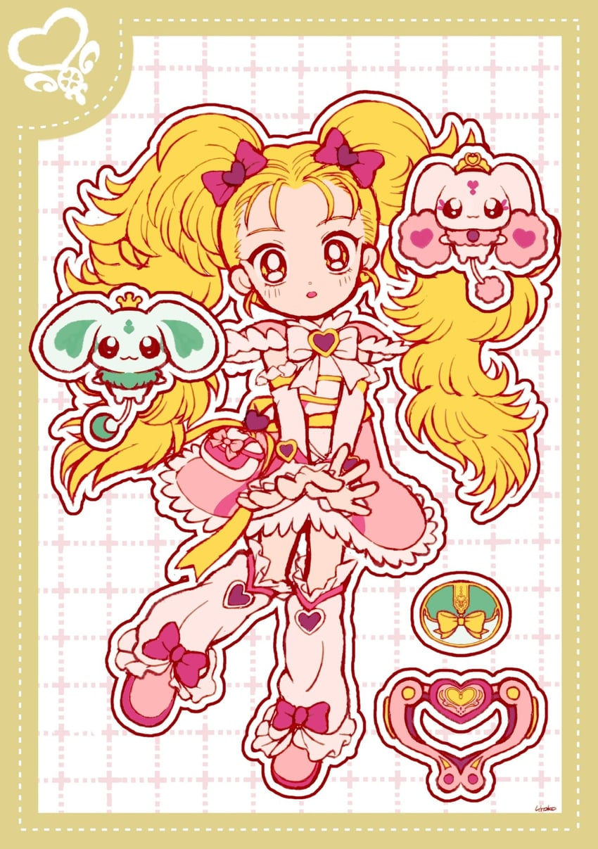 kujou hikari, shiny luminous, porun, and lulun (precure and 2 more) drawn by uwded_207