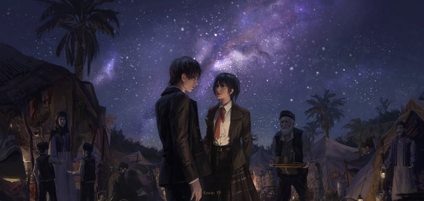 mikasa ackerman and eren yeager (shingeki no kyojin) drawn by envie_p1