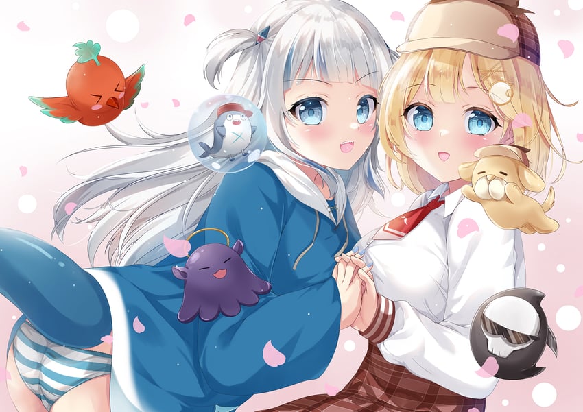 gawr gura, watson amelia, takodachi, bloop, bubba, and 2 more (hololive and 1 more) drawn by kishimaharuno