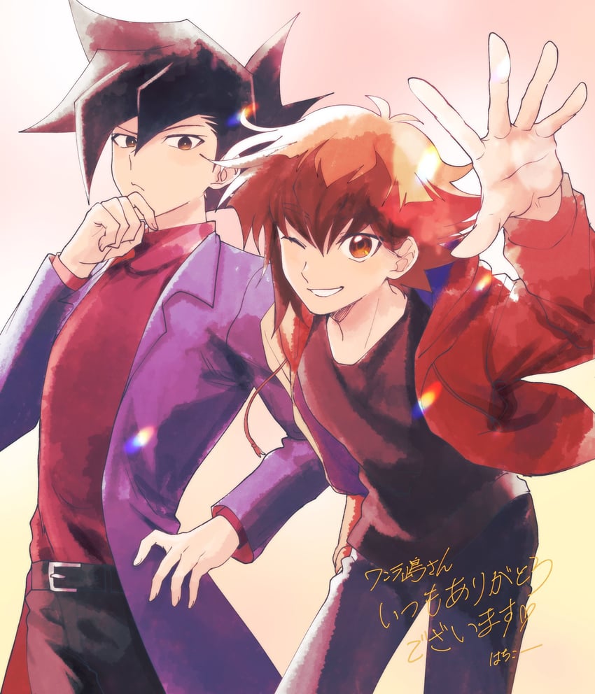 yuki judai and manjoume jun (yu-gi-oh! and 1 more) drawn by wantetsusima