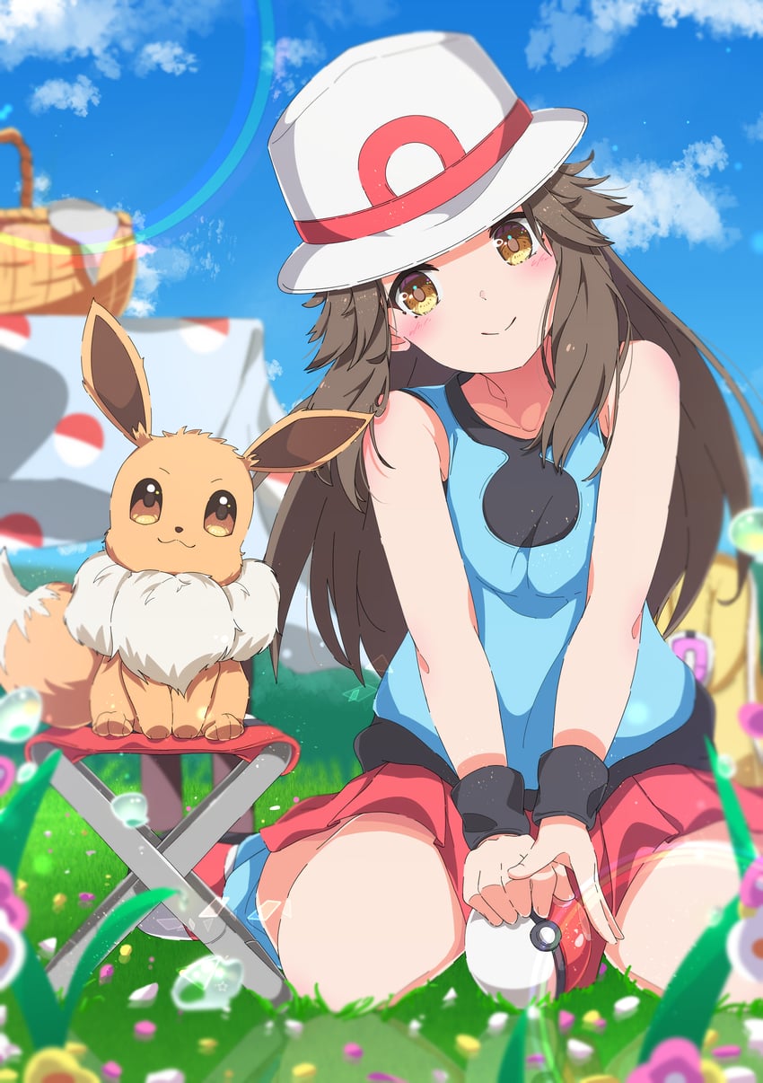 eevee and leaf (pokemon and 1 more) drawn by fleina_note