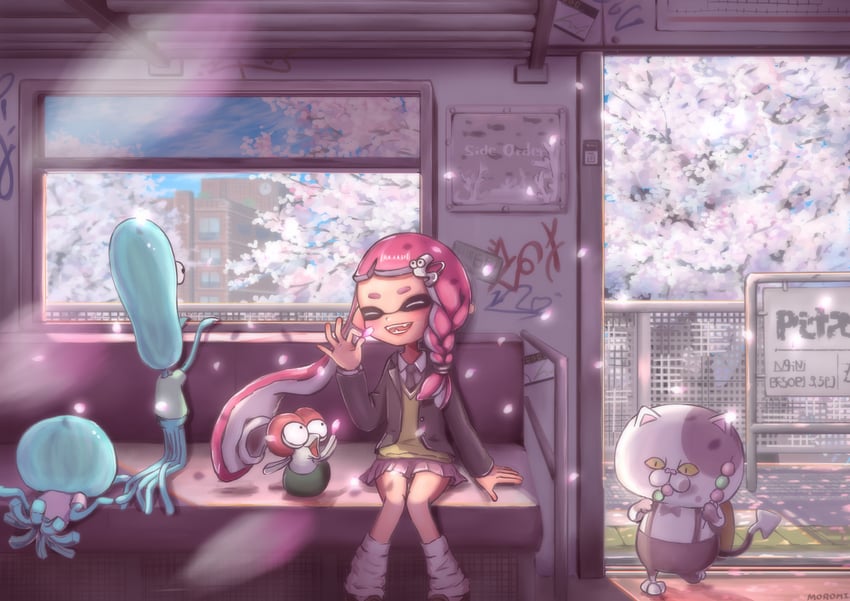 inkling player character, inkling girl, smallfry, jellyfish, and judd (splatoon and 1 more) drawn by moromi_(kscd4482)
