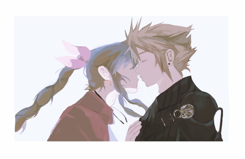 cloud strife, aerith gainsborough, and fenrir (final fantasy and 2 more) drawn by springbloombrew