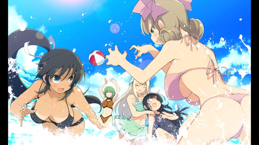 hikage, homura, yomi, haruka, and mirai (senran kagura and 1 more) drawn by yaegashi_nan