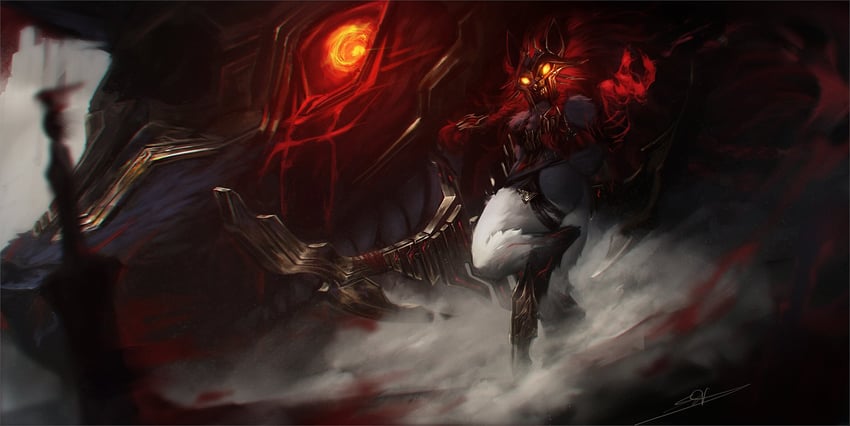 kindred, lamb, wolf, and chosen of the wolf kindred (league of legends) drawn by sophyucha