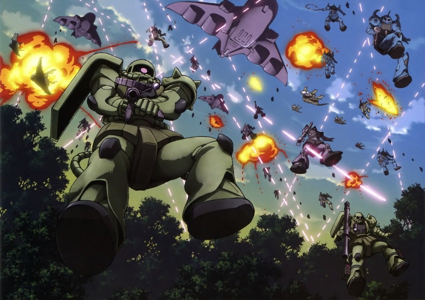 zaku ii, dom, gouf, zaku ii f/j, dopp, and 1 more (gundam and 1 more)