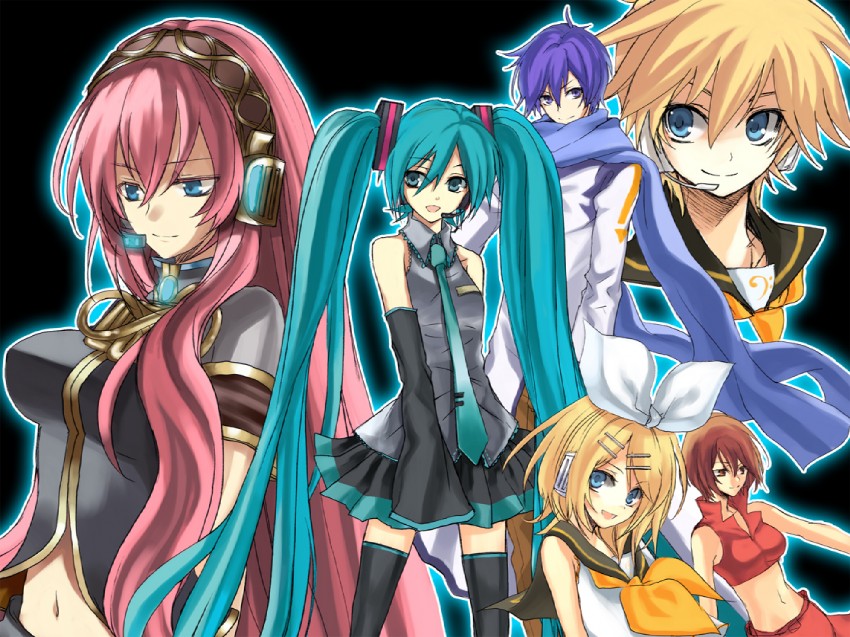 hatsune miku, kagamine rin, kagamine len, megurine luka, kaito, and 1 more (vocaloid) drawn by nagoya_uzuki