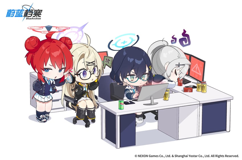 maki, hare, chihiro, and kotama (blue archive) drawn by kekek