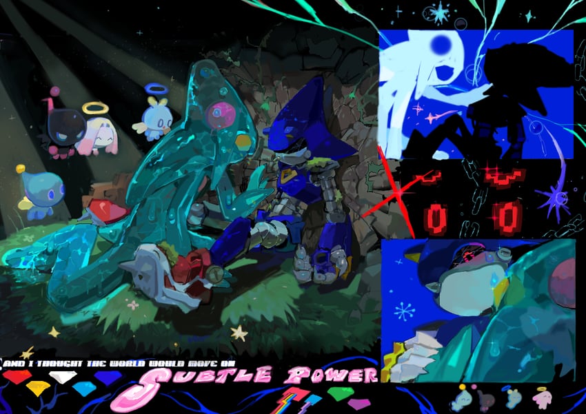 metal sonic, neutral chao, dark chao, hero chao, chaos, and 2 more (sonic) drawn by momopatchi