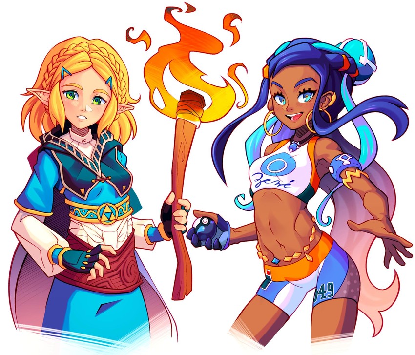 princess zelda and nessa (pokemon and 3 more) drawn by arnaud_tegny
