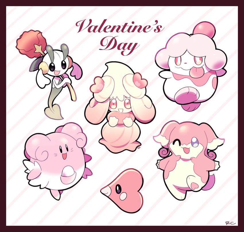 alcremie, luvdisc, audino, floette, blissey, and 1 more (pokemon) drawn by artsy-rc