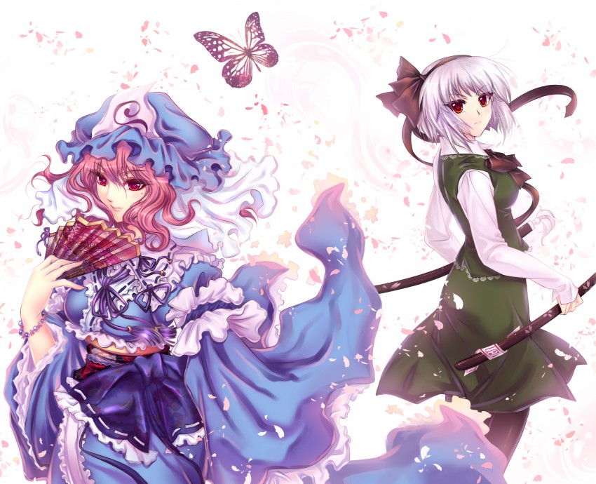 konpaku youmu and saigyouji yuyuko (touhou) drawn by riyun_(halodark)