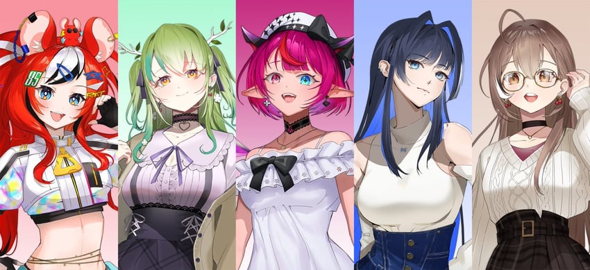 ouro kronii, nanashi mumei, hakos baelz, ceres fauna, mr. squeaks, and 1 more (hololive and 1 more) drawn by ogye_01