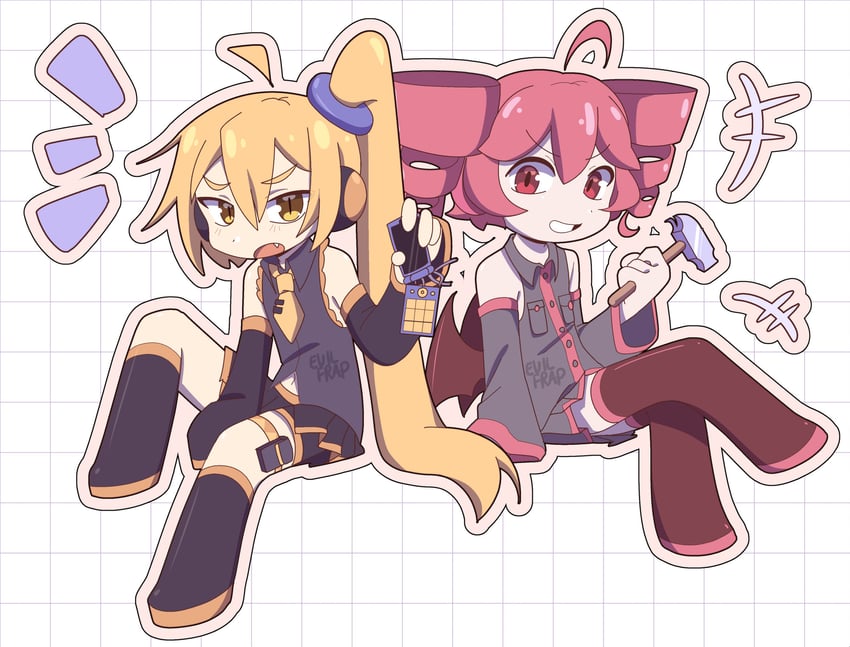 kasane teto and akita neru (vocaloid and 1 more) drawn by evilfrap