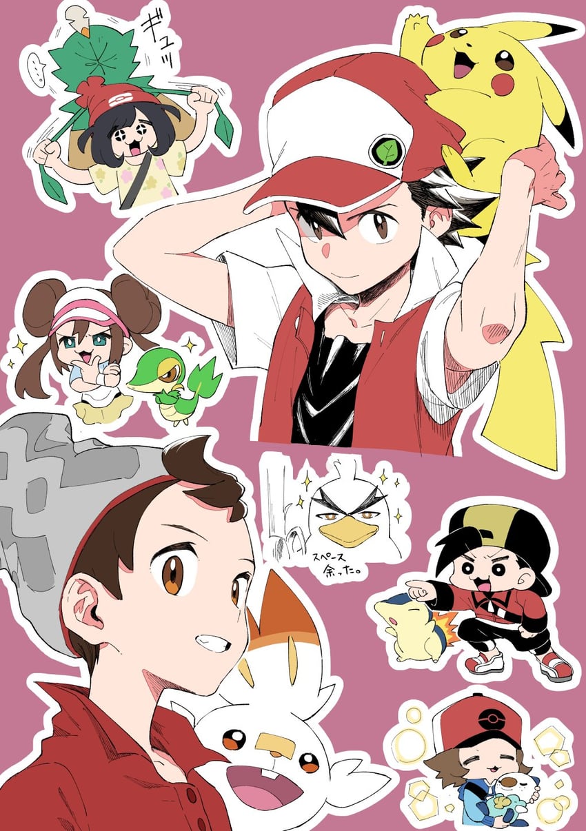 pikachu, rosa, red, selene, ethan, and 7 more (pokemon and 6 more) drawn by nme_(mmeeeetcha)