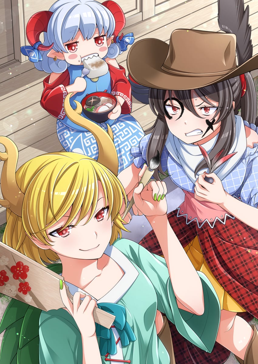 kicchou yachie, kurokoma saki, and toutetsu yuuma (touhou) drawn by eichi_yuu